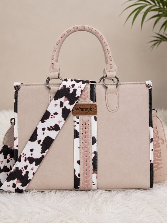 Wrangler Handbags - Wrangler Cow Print Western Tote Satchel Crossbody Bag Blush Pink NWT